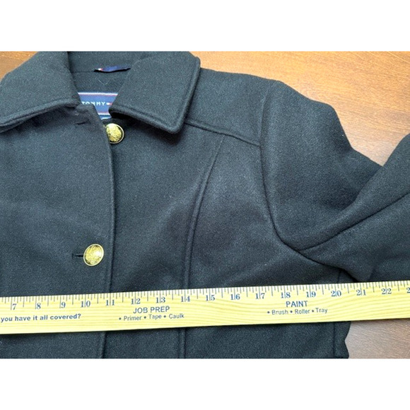 Tommy Hilfiger Women's Sz Large Single Breasted Coat Black Gold Buttons $315 - Picture 10 of 11